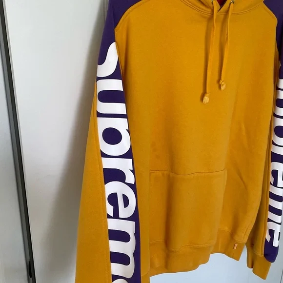 Supreme Mustard Hoodie with Purple Sleeves - Picture 4 of 4